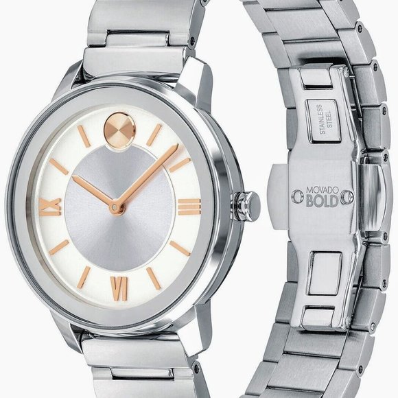 Movado Bold Women’s Silver Rose Gold Dial Silver Bracelet Watch 3600590 - Picture 5 of 5